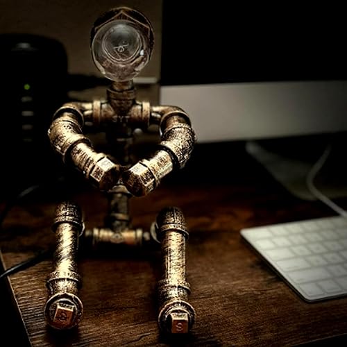 Miniatura 2 de LCYFBE Lámpara de mesa de robot de hierro creativo, retro, tubo de agua, lámpara de mesa, bar, restaurante, cafetería, decoración steampunk