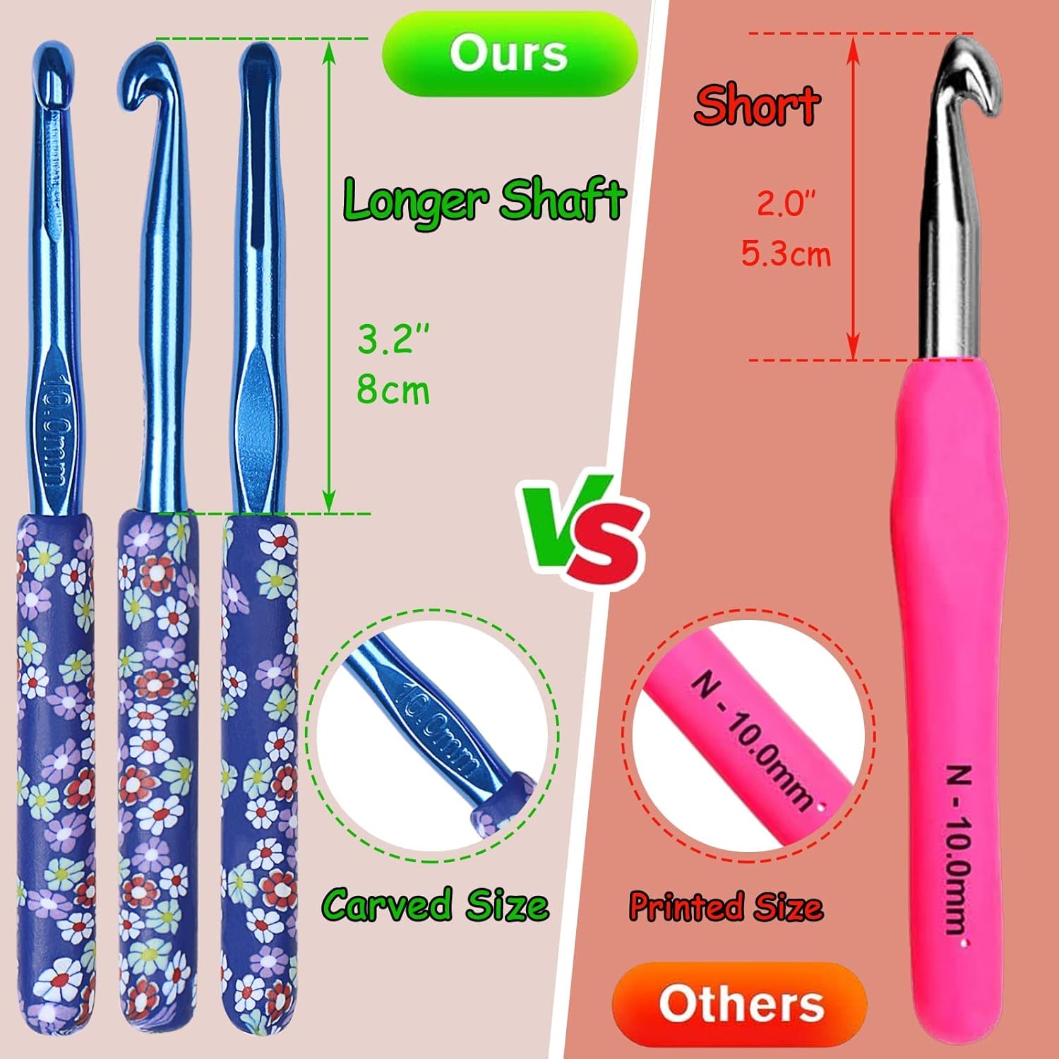 Coopay 14pcs New Warm Crochet Hooks & 12PCS Warm Crochet Hook Set, 2mm to 10mm Art Aluminum Comfy Grip Crochet Needles for Crocheting Knitting & Crochet Supplies Christmas Crochet Gifts for Crocheters