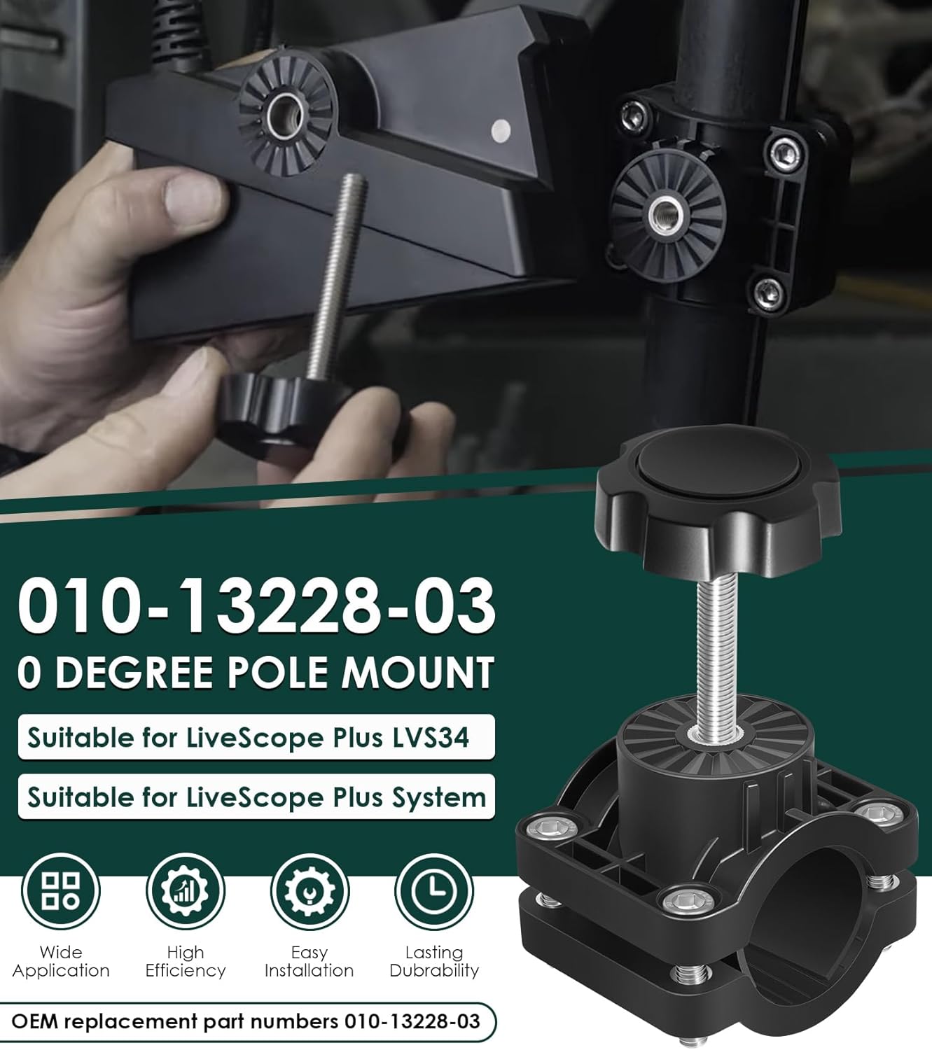 for Garmin LVS34 0 Degree Pole Mount, Zero Degree Transducer Bracket for Garmin Livescope Plus LVS34 & for LiveScope Plus System, Replaces 010-13228-03