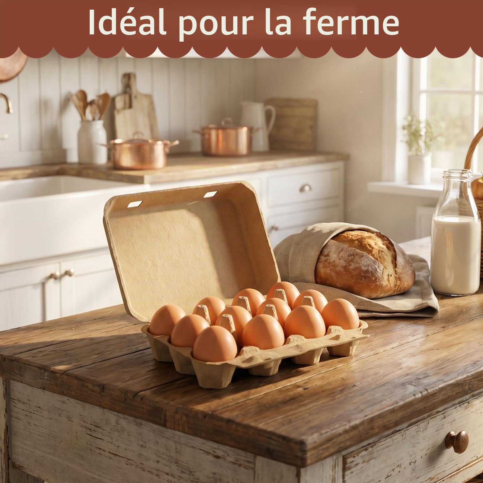 Lot de 30 cartons à œufs pour 12 œufs – Boîtes à œufs en carton réutilisables, empilables 7,6 x 10,2 cm, plateaux pour œufs en pâte à papier pour la ferme, le marché et la maison