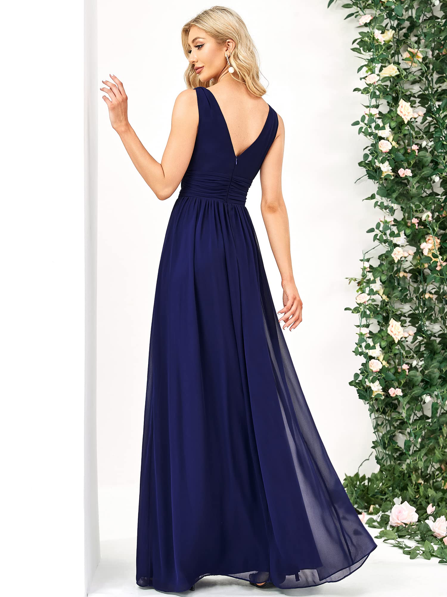 Ever-Pretty Damen Abendkleid A-Linie V-Ausschnitt Ärmellos Chiffon Hohe Taille 09018
