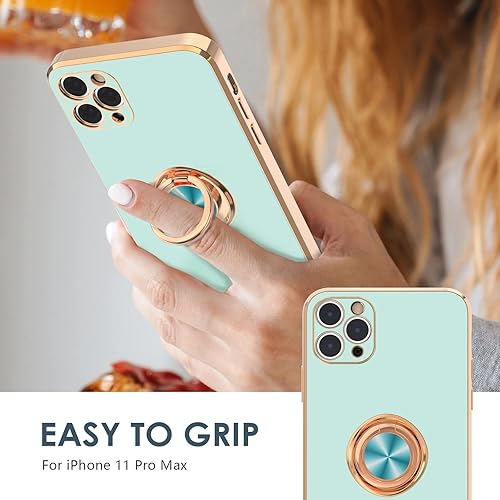 Miniatura 2 de Hython Funda para iPhone 11 Pro Max con soporte de anillo, chapado en oro rosa, soporte de anillo giratorio de 360, cubierta magnética con función