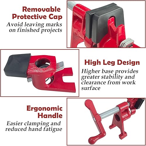 Miniatura 2 de Sutekus Paquete de 2 abrazaderas de tubo de 34 pulgadas para pegar madera con patas en forma de H, abrazaderas de barra de hierro fundido resistente