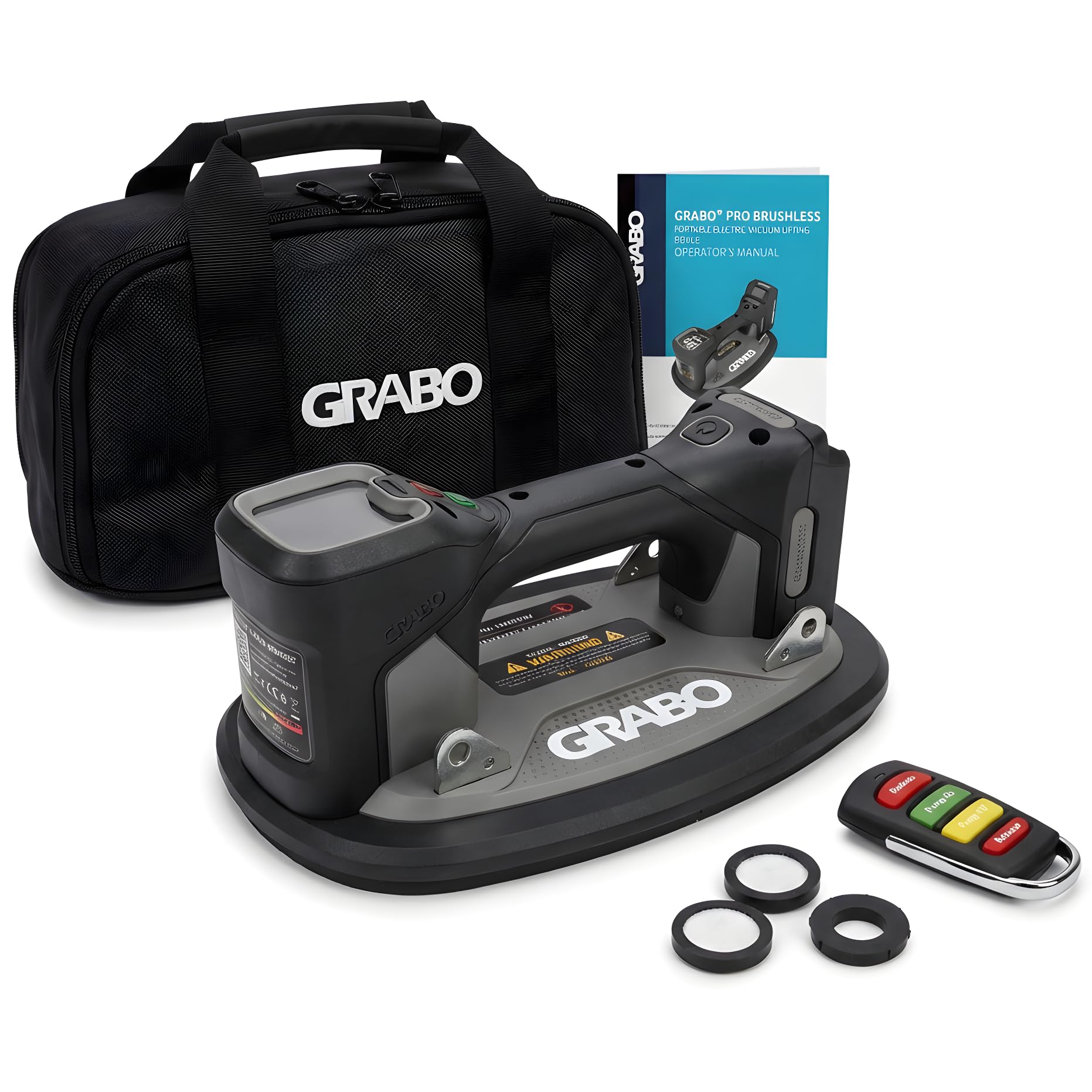 GRABO Brushless-Digitaler Akku Vakuum Saugheber 120kg [Marken Akkukompatibel] elektrischer Platten & Fliesenheber mit Auto-Nachsaugung, Digitales Display für Glas, Stein & Fliesen (OHNE AKKU) (GPB-BO)