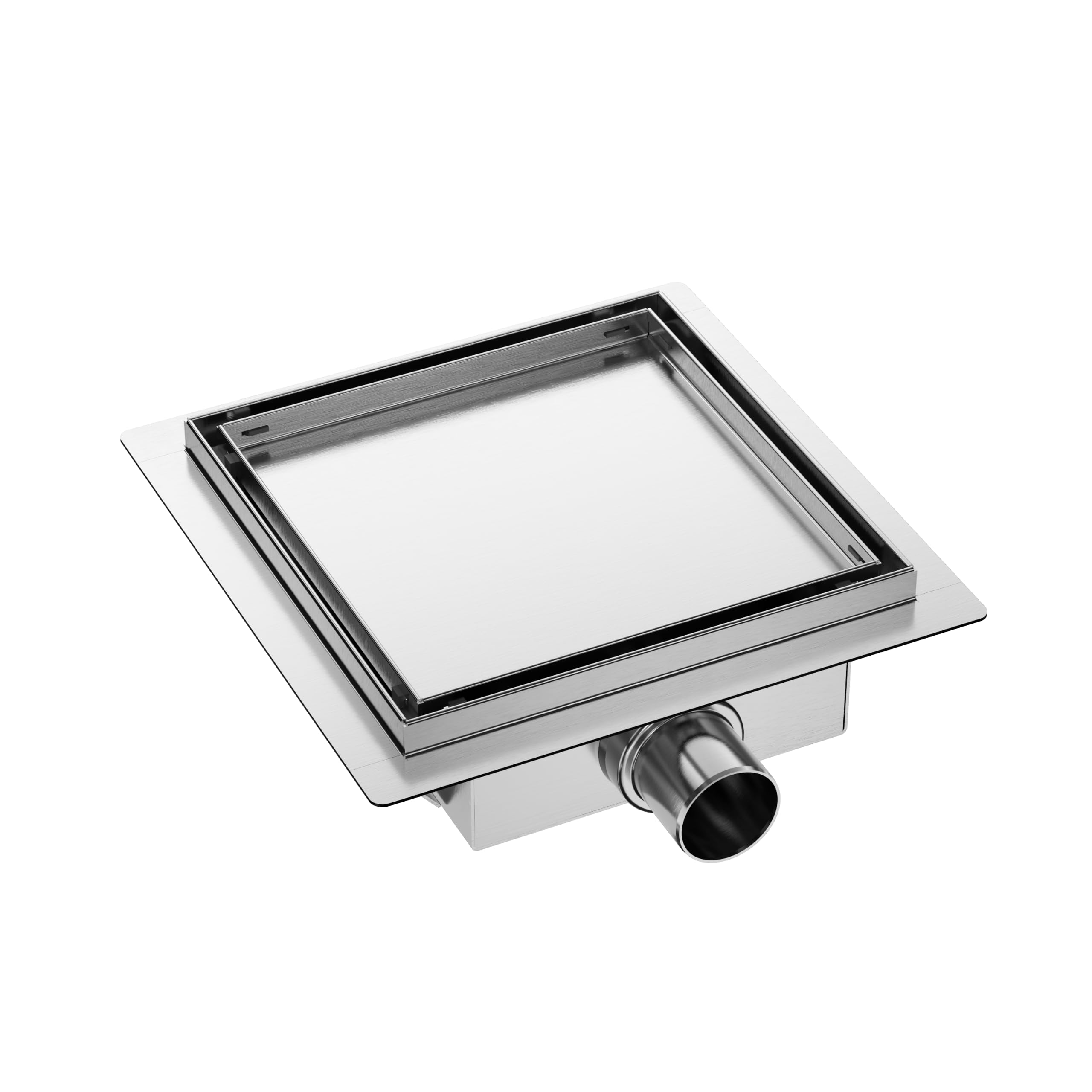 Caniveau de Douche Carré 20x20 cm INOX - Caniveau d'Évacuation Complet pour Salle de Bain - Extra Plat - Chromé des Deux Côtés - Caniveau de Douche W-Drain 2en1