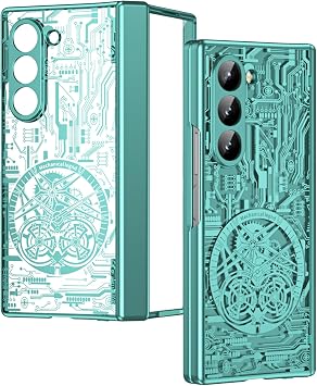 for Samsung Galaxy Z Fold 6 Case with Hinge Protection, All-Inclusive Transparent Clear Case with Screen Protector Plating PC Scratch-Resistant Protective Cover for Z Fold 6 Green