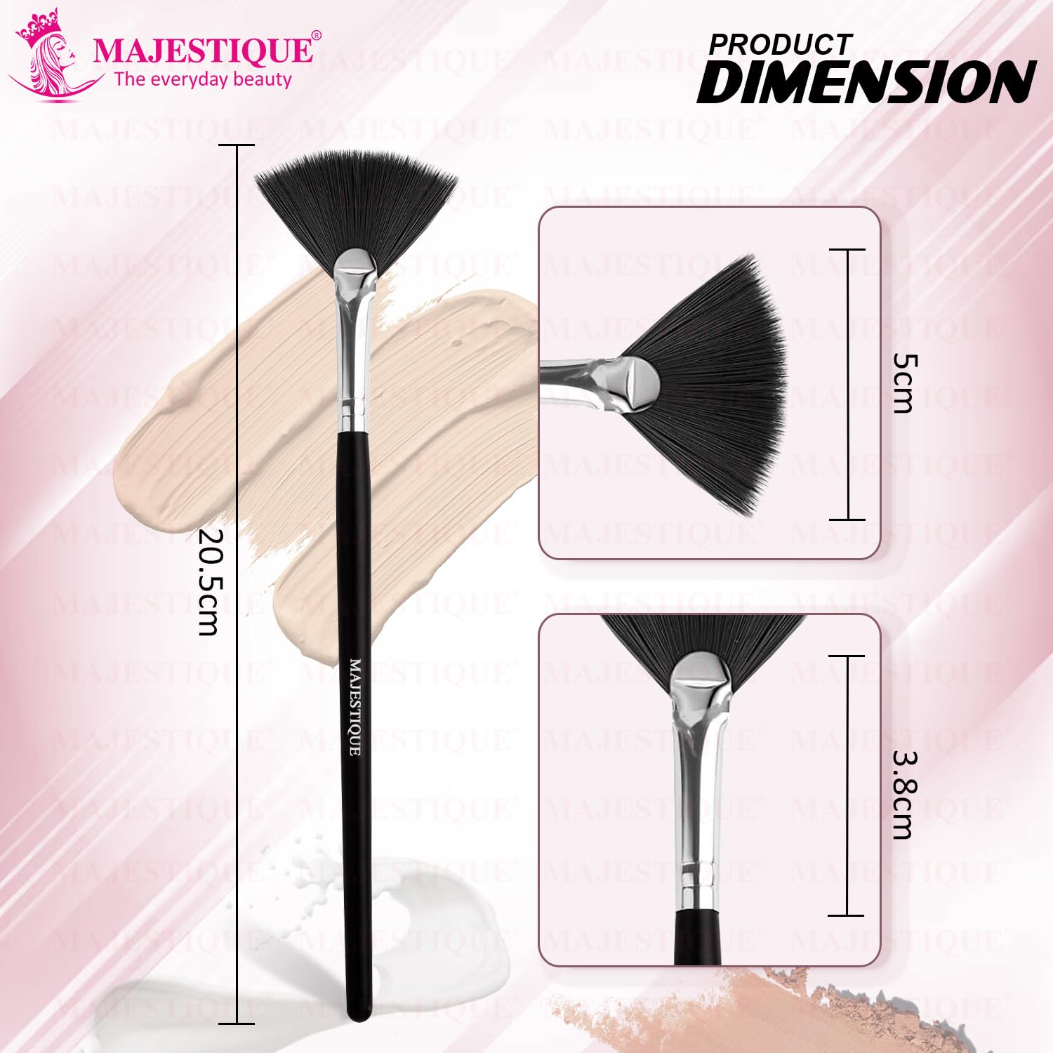 Majestique Professional Fan Brush For Face | Perfect For Highlighting | Makeup Brush with Easy-to-Hold, Ultra Soft Bristles | Highlighter Brush For Cheekbones | Frosted Tip For Natural Finish | Wooden Handle (1 Piece)