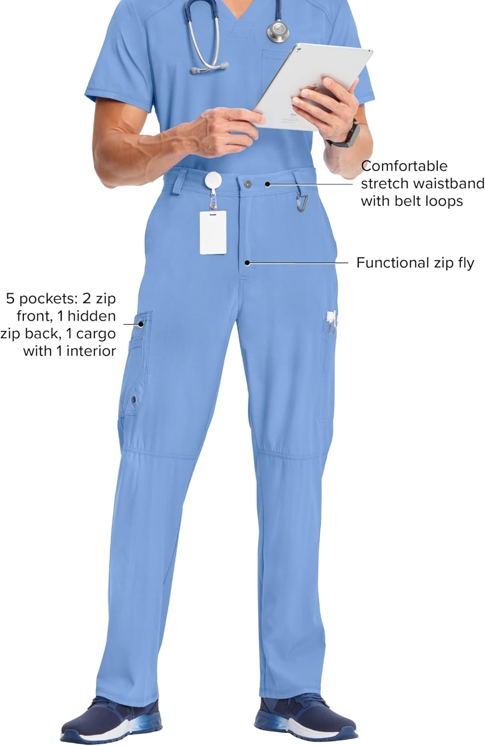 Cherokee Infinity Men Scrub Pants, 6 Pockets, Tapered Leg with Zip Fly Front and Inside Functional Drawstring Cargo - CK200A - Image 4