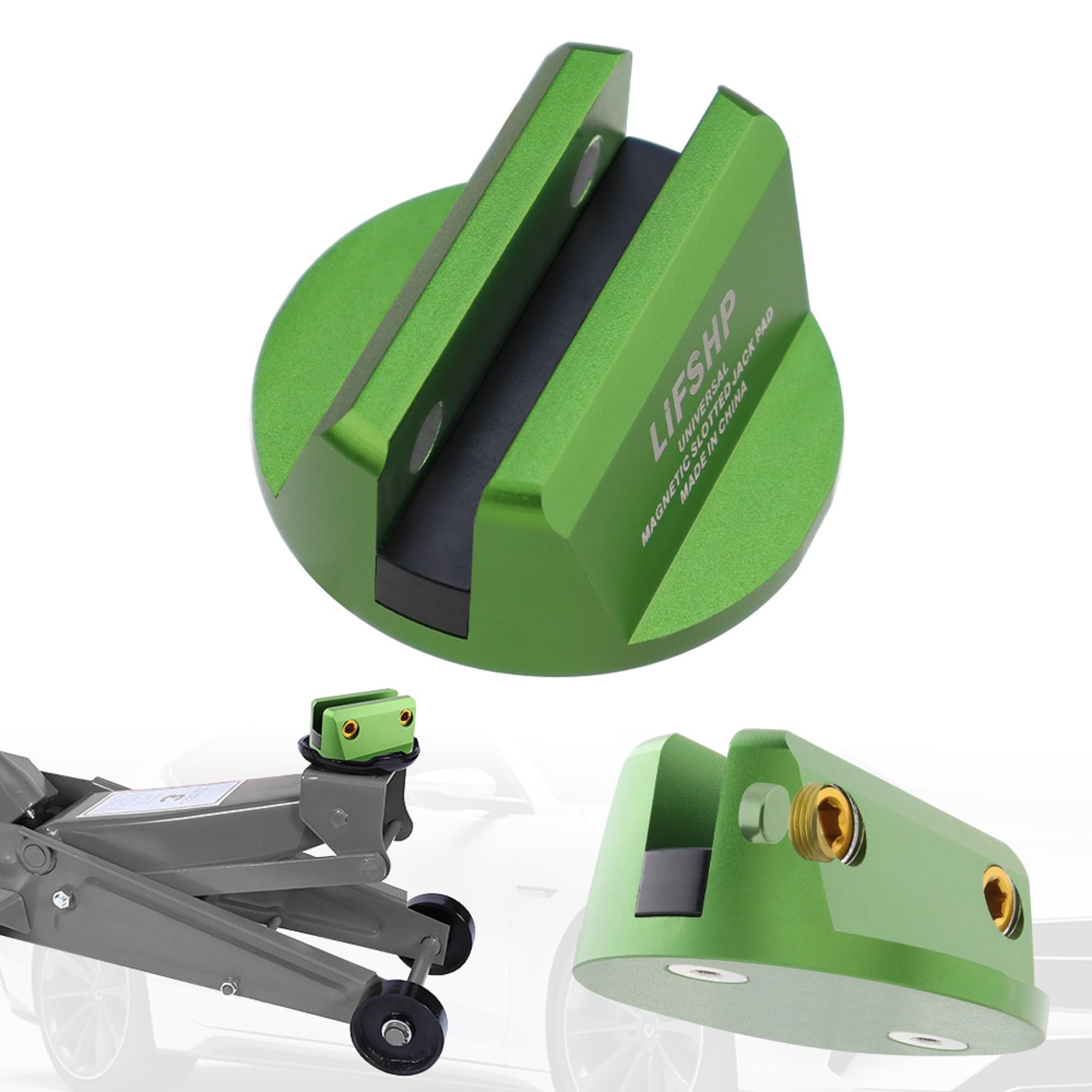 Universal Aluminum Magnetic Grooved Pinch Weld Jack Pad-Green