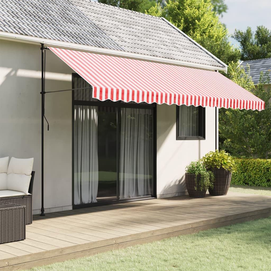 Markisenvolant rot und weiß gestreift 4,5 m, 100% Polyester mit PU-Beschichtung, wasserfest, UV-beständig, wetterfest, ideal für Garten, Balkon, Terrasse als Sonnenschutz und Regenschutz