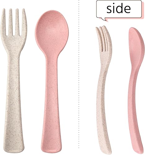 Miniatura 6 de Juego de utensilios de tenedores y cucharas para niños pequeños, cubiertos para bebés, tenedores y cucharas, 6 piezas, material de paja de trigo