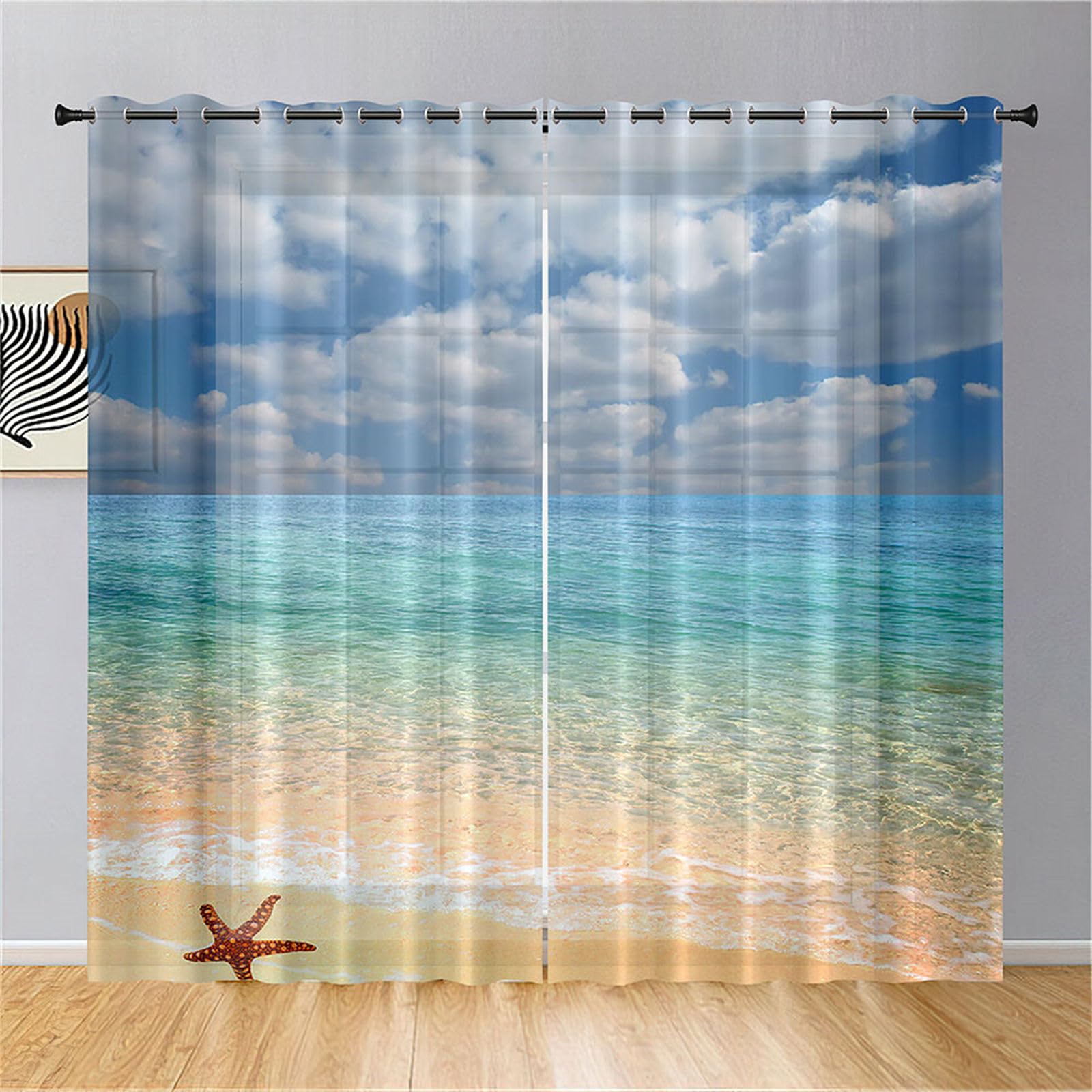 Odot Voile Vorhänge Mit Meereswellen-Muster – 2er Set, Halbtransparent Mit Ösen, 80x115 Cm
