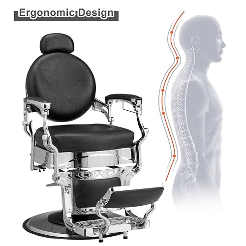 Miniatura 5 de Winado Silla de peluquería reclinable vintage resistente con reposacabezas, soporta hasta 700 libras y rotación de 360, equipo de champú profesional