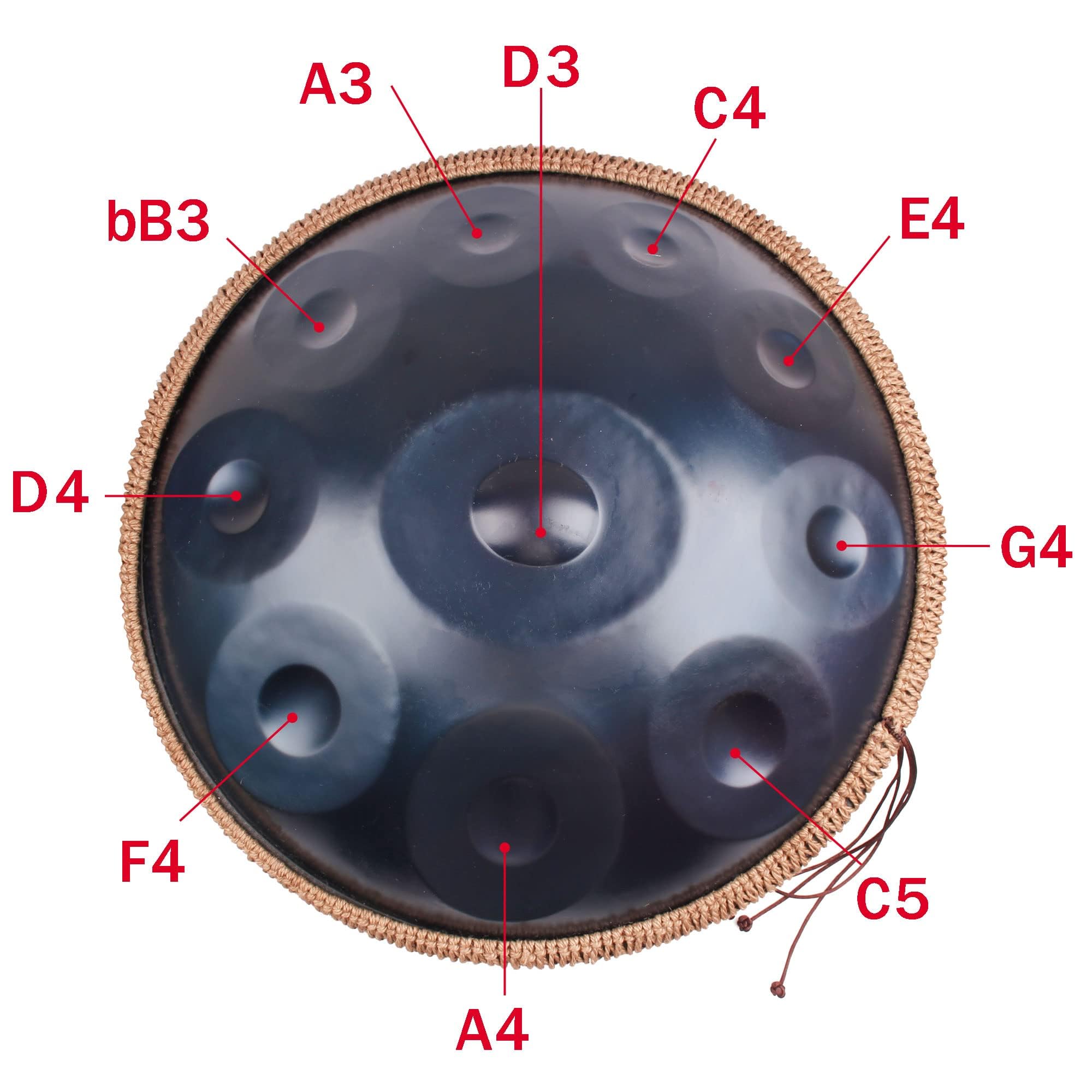 Tamburo a Mano 10 Note, Tamburo a Lingua in Acciaio da 22 Pollici con Borsa Morbida, 440 Hz in re minore, percussioni armoniche per Il Suono, Meditazione Personale, Yoga (Blu)