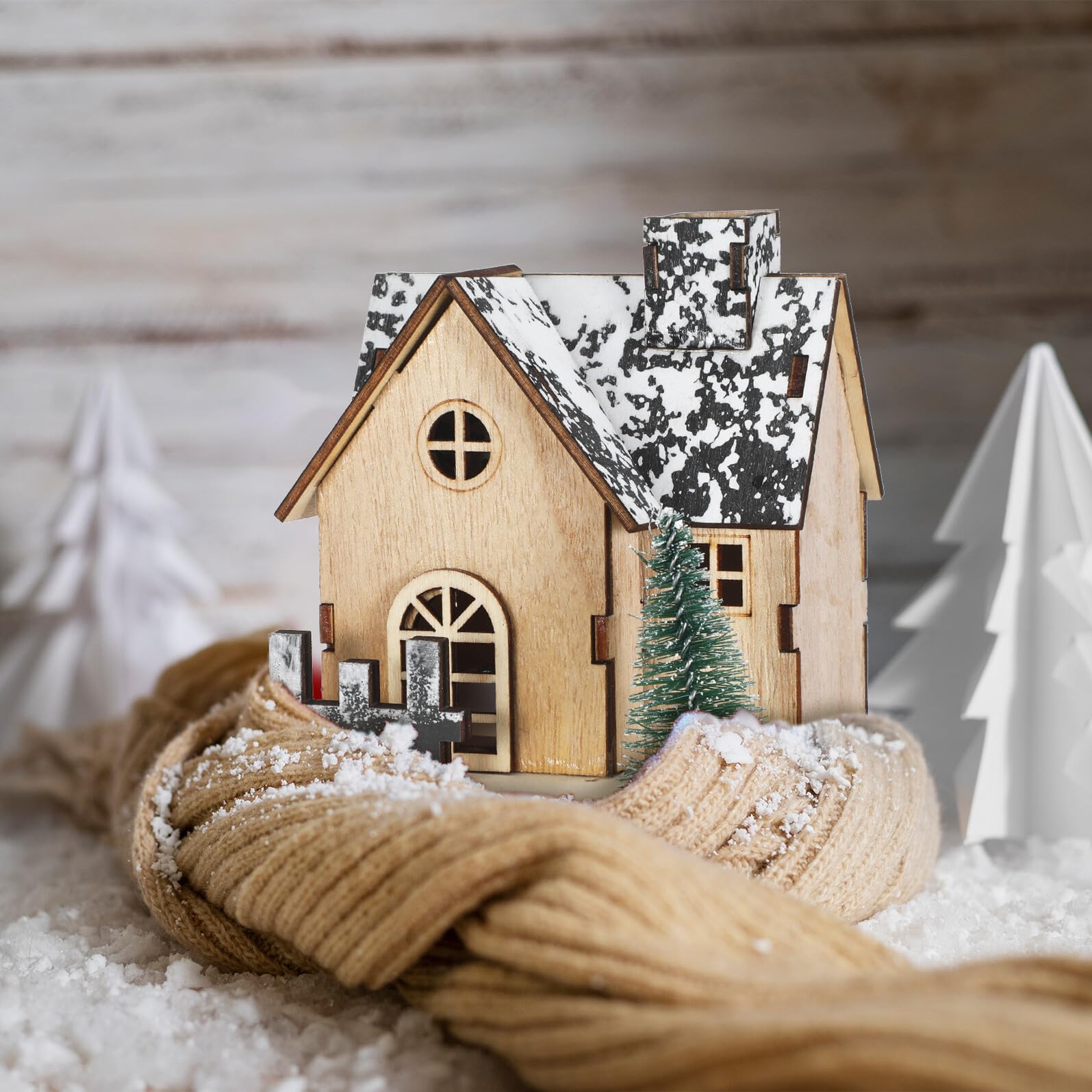 iplusmile 3pezzi Casette di Natale in Legno Luci LED Set di Villaggi Natalizi Decorazioni Artigianali Case in Miniatura Esposizione di Villaggi Natalizi