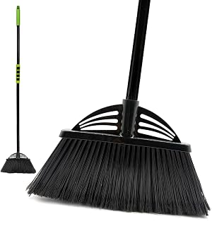 Four-Section Rod Long-Handled Broom,Heavy-Duty Broom, Angle Broom for Outdoor/Indoor（Black+Green4）