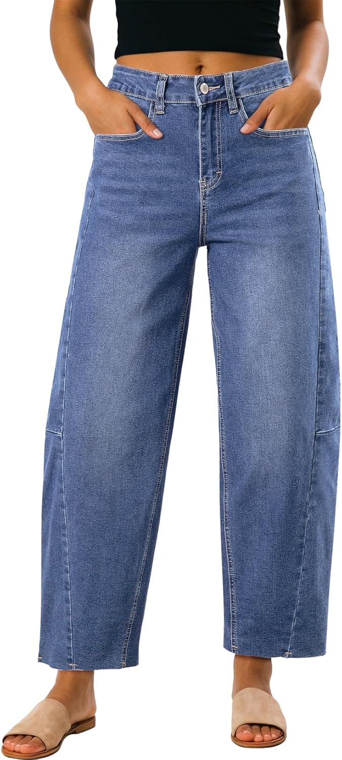 Dokotoo Casual Jeans for Women Loose Baggy Wide Leg Jeans Woman High Waisted Stretchy Denim Pants with Pockets