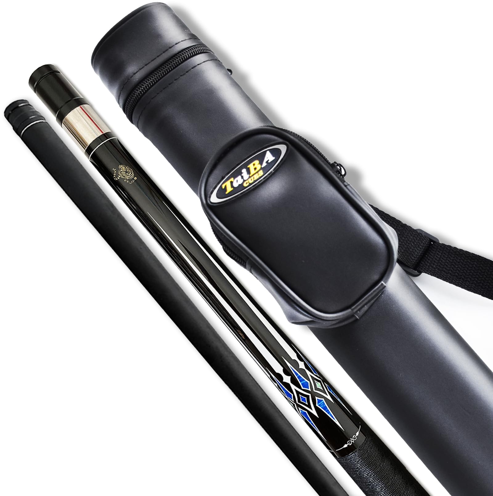 TaiBA Lot de 2 bâtons de billard professionnels en bois d'érable canadien avec étui 1 x 1, pointe de 13 mm, 147,3 cm, bleu, noir, rouge, gris, vert, marron