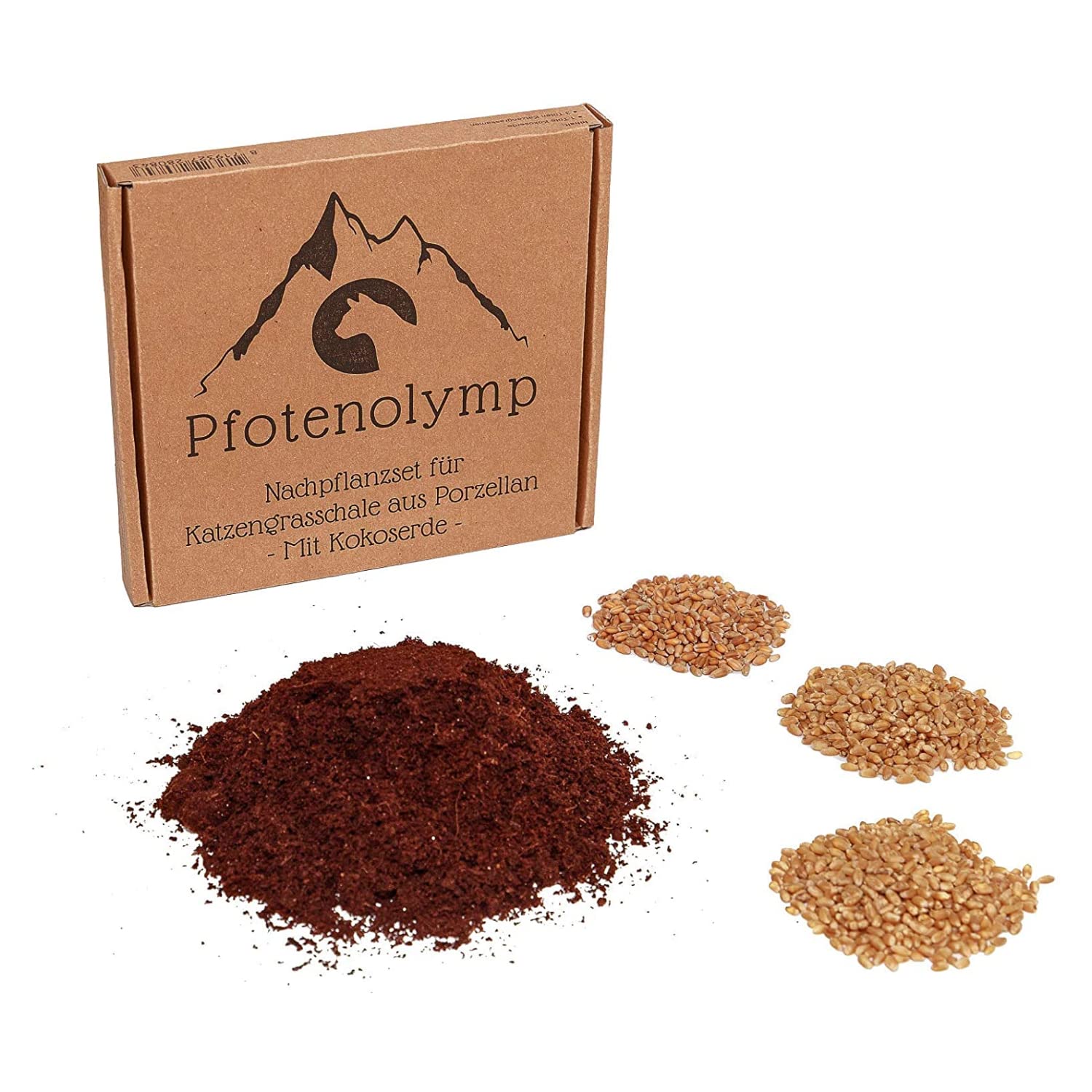 Pfotenolymp® Juego de Plantas de Hierba de Gato – Semillas de Hierba de Trigo y Tierra – Apto para Cuencos de césped para Gatos/Cuencos de Porcelana – Cat Gra/Maceta – DIY