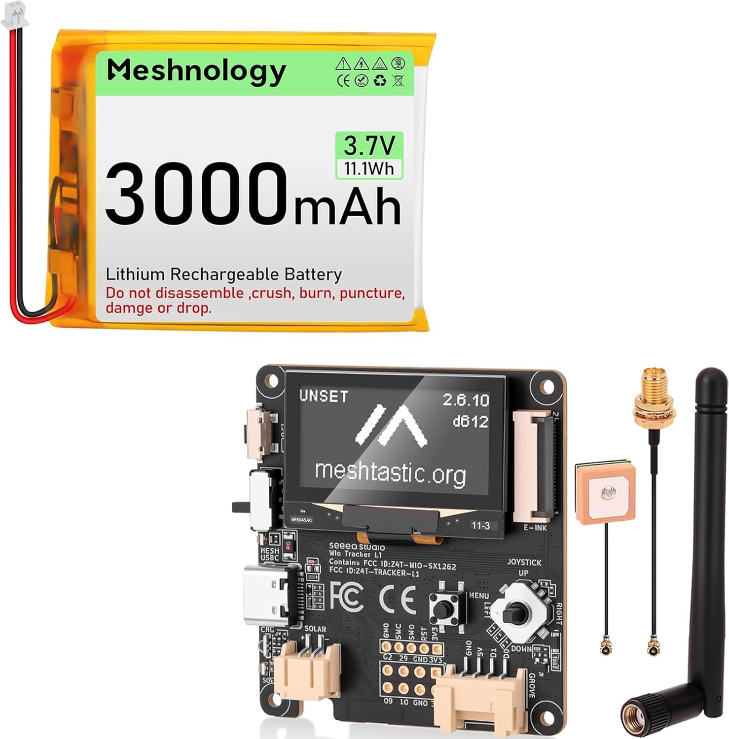 Wio Tracker L1 Board avec batterie 3000 mAh – SX1262 nRF52840 Kit pour AR duino Meshtastic LoRa, Blue Tooth 5.0, GPS GNSS, OLED 1,3", batterie de type C, charge solaire