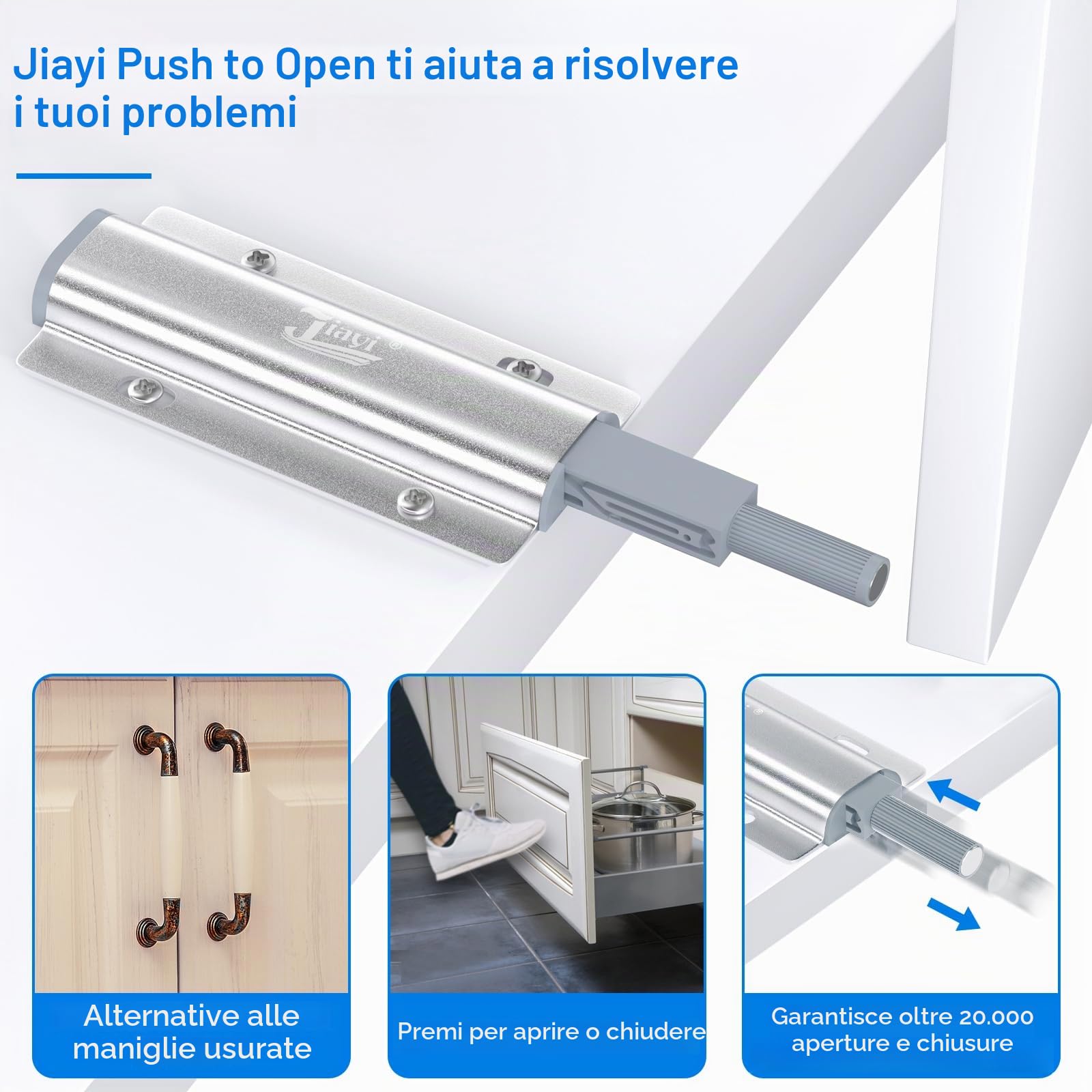 Push Pull per Ante Jiayi 2 Pezzi Apertura a Pressione Ante Chiusura Magnetico Pressione Home Push to Open Custodia in Alluminio Chiusura Push Pull Ante per Mobile Apertura Pressione Sistema