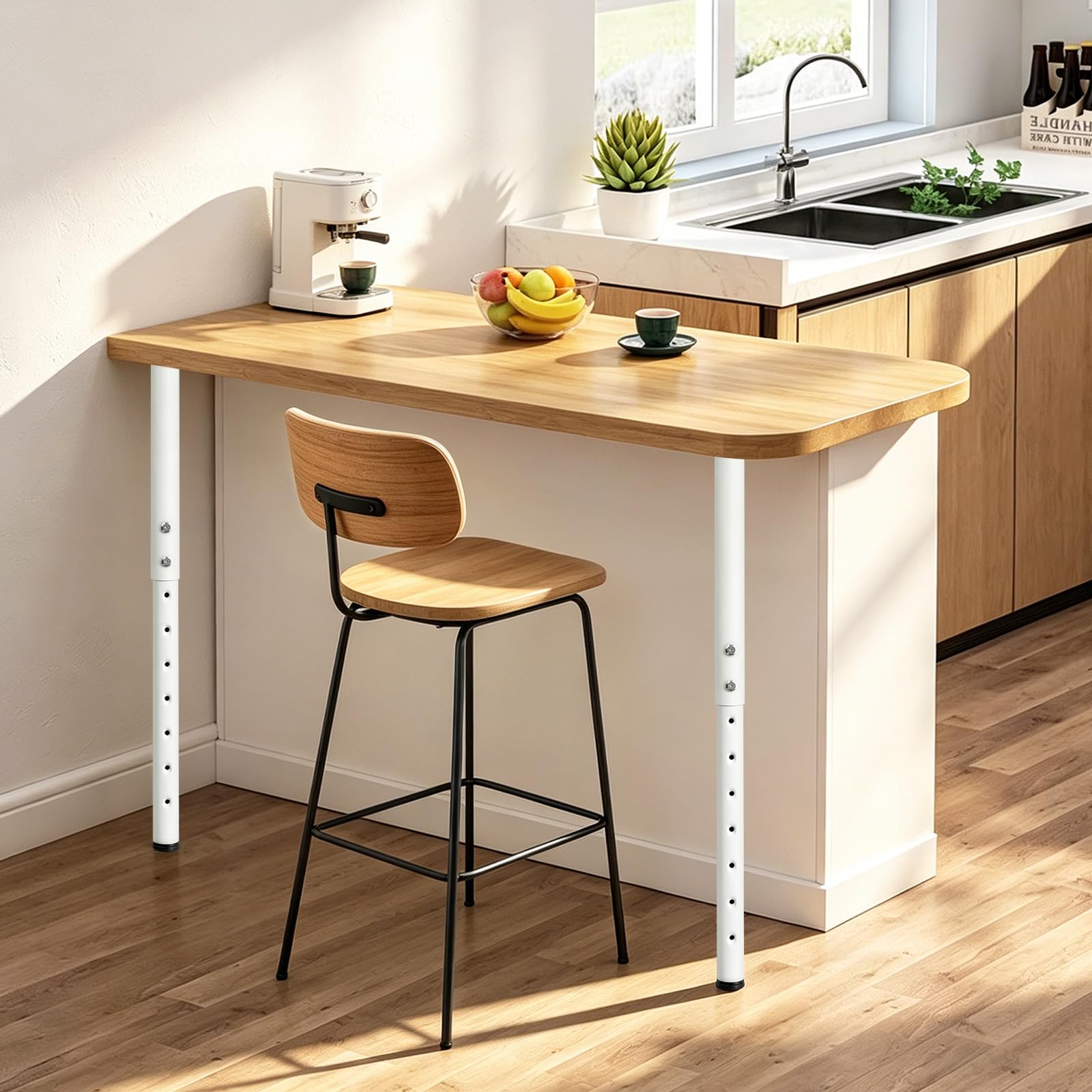 Jahof Pieds de Table Réglables de 55 à 90 cm, Pieds de Meuble en Métal Ø42/38mm avec Vis, Pieds Télescopiques pour Bricolage, RV, Maison et Bureau (4 pièces, Blanc)