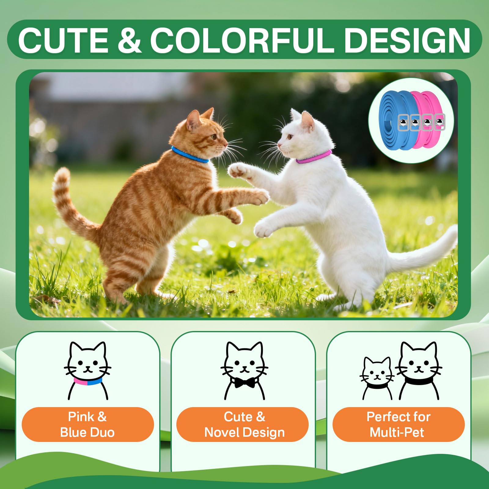 Puyrzoe Flea Collar for Cats 4 Pack, Natural Cat Flea and Tick Prevention Collar, 32-Month Full Protection, Adjustable Cat Flea and Tick for Kittens and Cats, Waterproof, 2 Pink & 2 Blue - image 7