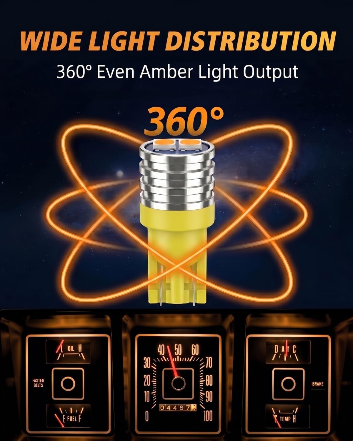 WLJH Super Bright Amber Dashboard Instrument Cluster Panel Gauge Backlighting Indicator Lamp Bulb Full Led Light Kit For Ford F150 F250 F350 1967-1979, Pack of 8 image 3