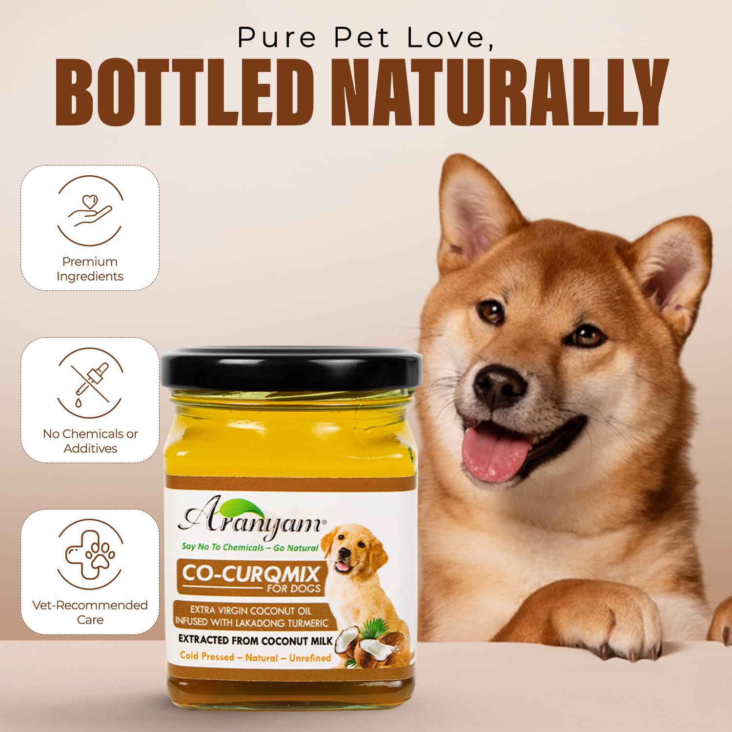 Aranyam Co-CurQmix for Dogs - Extra Virgin Cold Pressed Coconut Oil with Lakadong Turmeric - 160ml | Dog Nutritional Supplement for Joint Health, Digestion, Itchy Skin & Shiny Coat 4