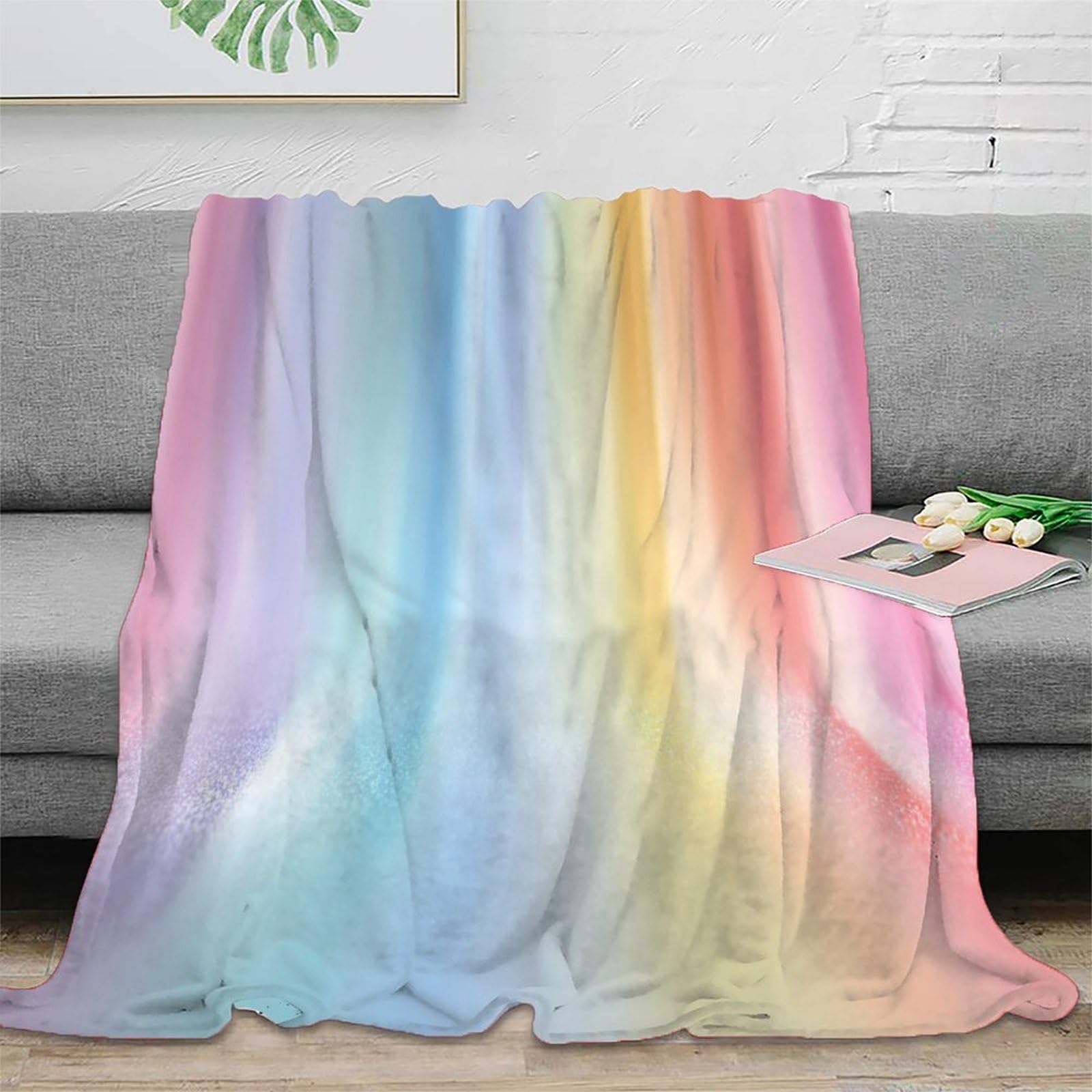 Couverture polaire microfibre rainbow light beams pastel 50x60inch