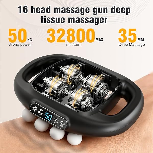 16-Head Massage Gun Deep Tissue Massager, Portable Back Massager with 3 Modes & 30 Intensities, 16-Head Wide Coverage, 32800rpm/min, 50kg Deep Pressure, for Neck, Back, Shoulders, Legs (Upgraded) - 5
