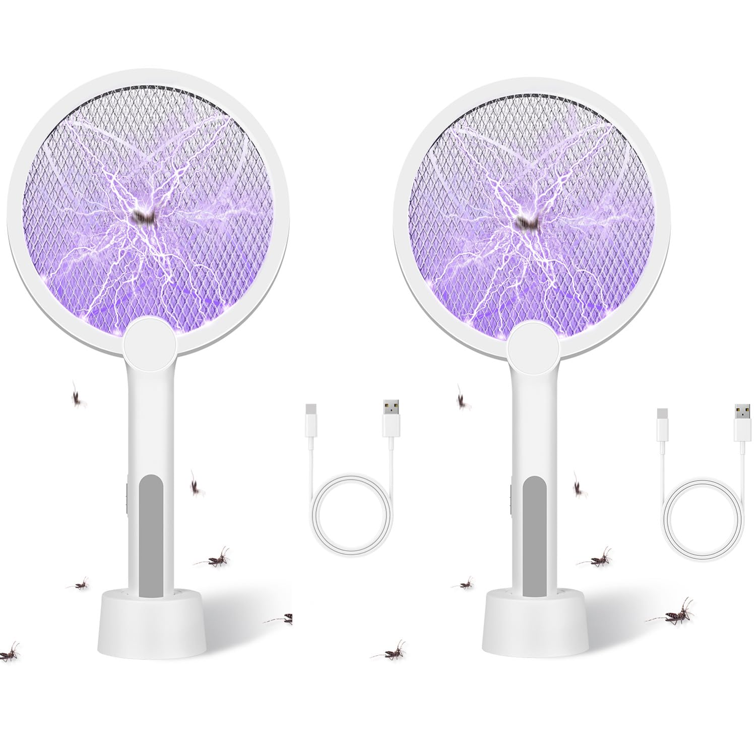 Bavmosek 4000V Elektrische Fliegenklatsche mit Ladestation, 2 in 1 USB mit Akku Aufladbar Elektro Mückenklatsche mit UV Lichtfalle Moskito Schwarz