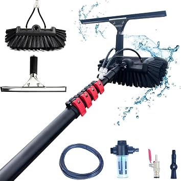 3.6M Telescopic Hydrocleaner Telescopic Cleaning Broom Water Powered Soap Dispenser, Window Cleaning Kit with Squeegee, Cleaning Solar Panels Washing Trucks Bus Car Roofs