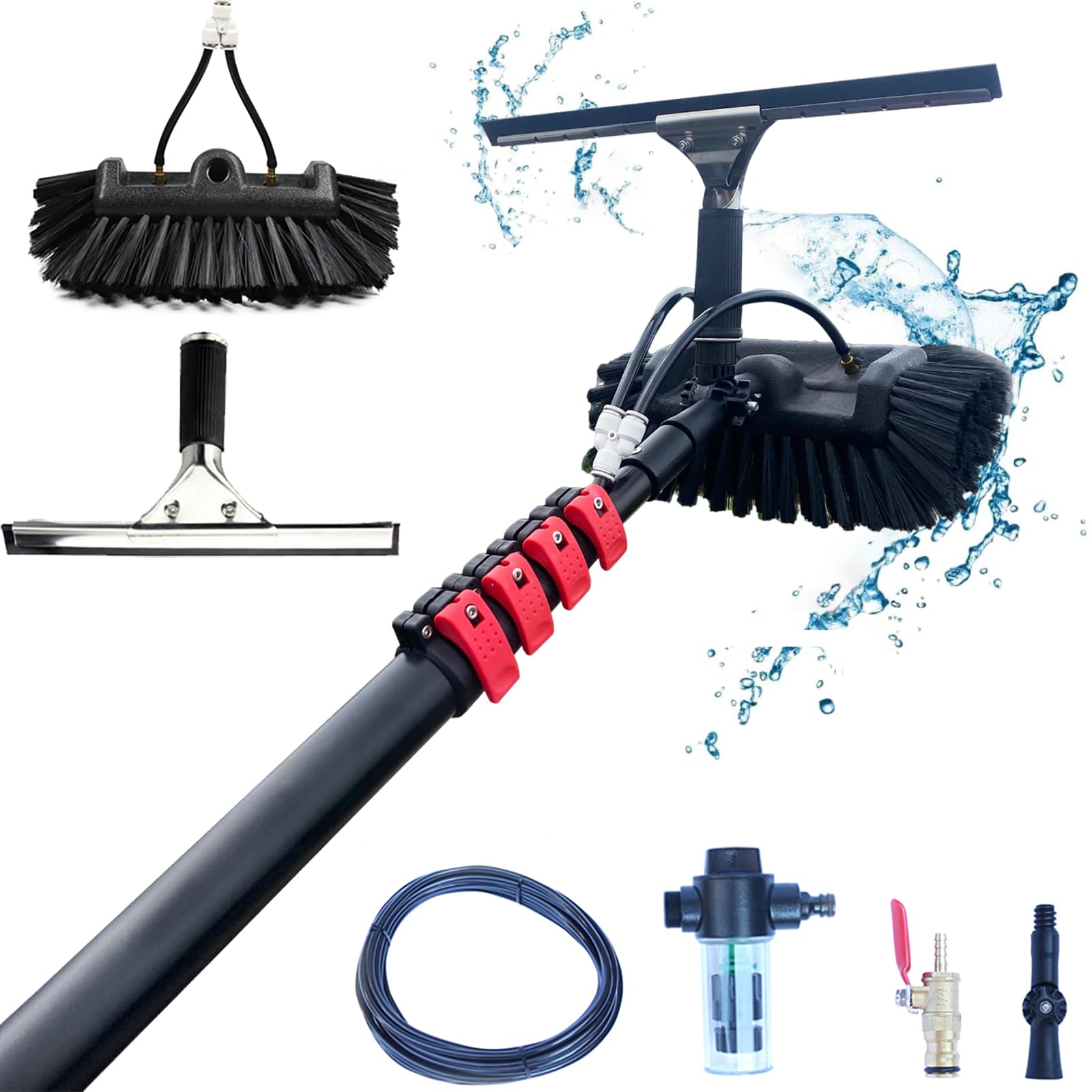 Kit Pulizia Pannelli fotovoltaici Estensibile 3.6-10.8M, Tergivetro, Dosatore di sapone,per Lavaggio Finestre Camion | Scopa per Pannelli fotovoltaici | Spazzola per Pannelli Solari(3.6M)