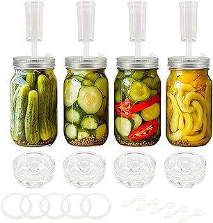 Fermenting weights wide mouth Mason Jar Fermentation Kit with 4 Glass fermentation Weights, 4 Fermentation Lids, 4 Airlocks for Fermenting, 5 Silicone Rings & Grommets - Pickling kit(No Jars)