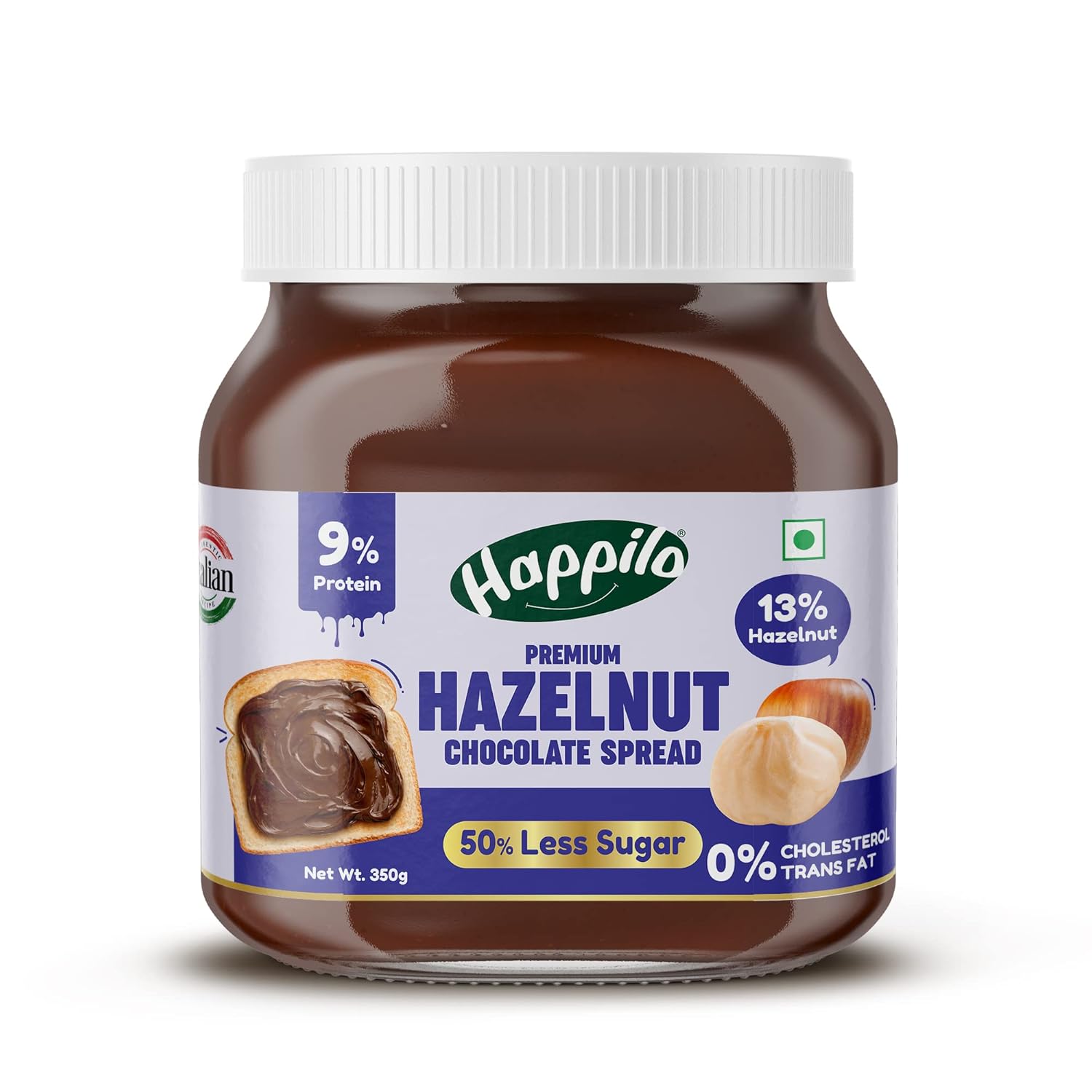 Happilo Premium Chocolate Hazelnut Spread 350g, Low Carb Chocolate
