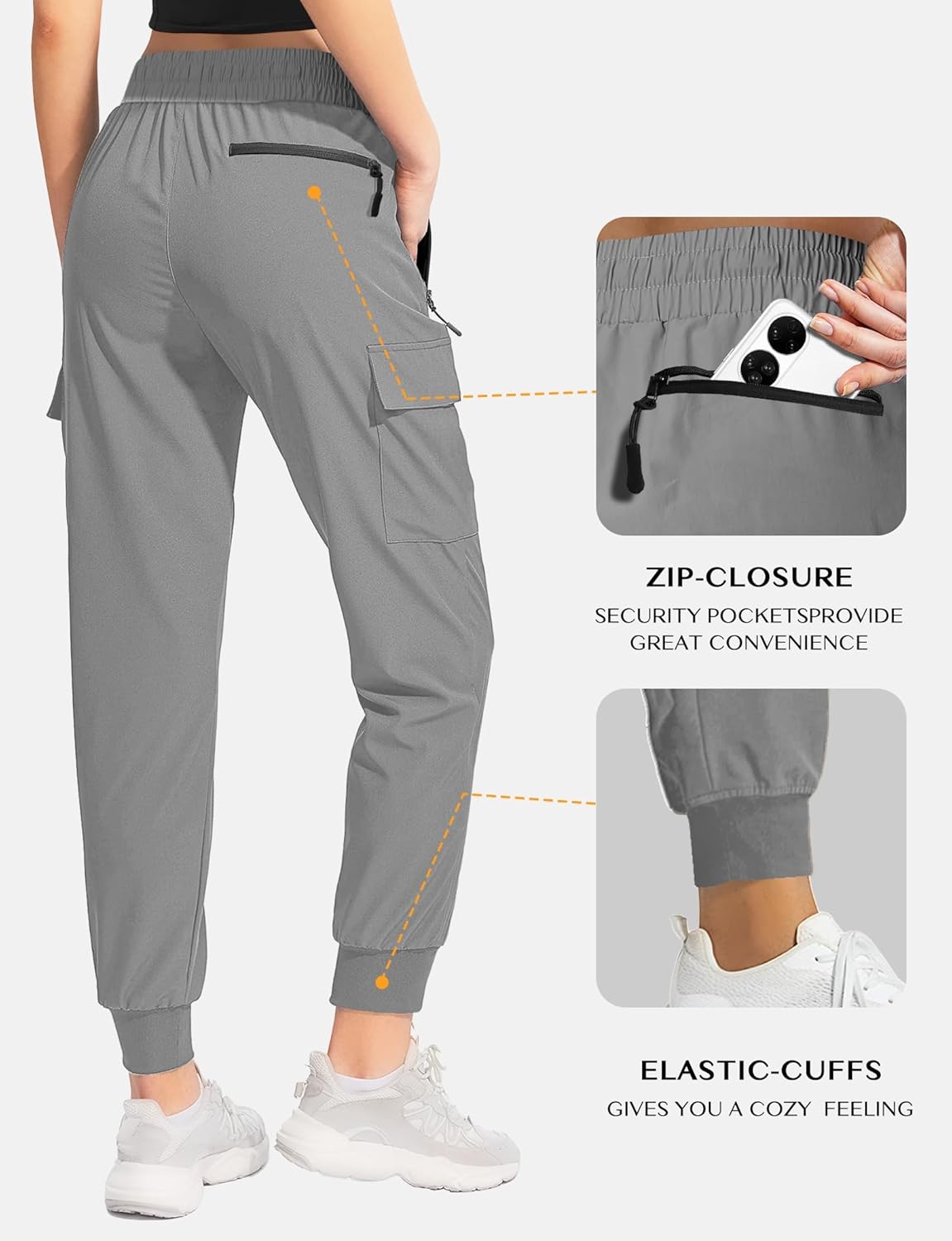 Buauty Women's Hiking Pants - Lightweight Quick Dry Cargo Joggers with Pockets, Elastic Waist for Outdoor and Travel - Image 3