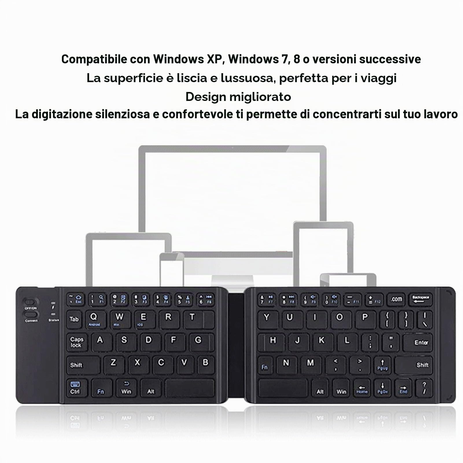 Jectse Tastiera Bluetooth pieghevole – Tastiera pieghevole ultra sottile con cavo USB, portatile wireless per laptop, tablet, smartphone (Hoary)