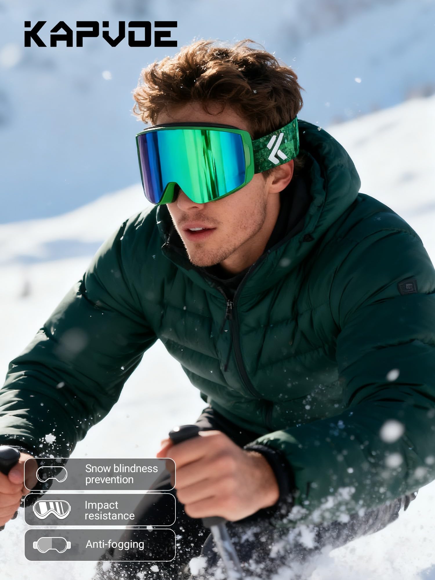 KAPVOE Gafas de Esquí OTG para Hombre y Mujer Antivaho Gafas de Snowboard, Lentes Magnéticos Intercambiables, Protección UV400, Deportes de Invierno K718