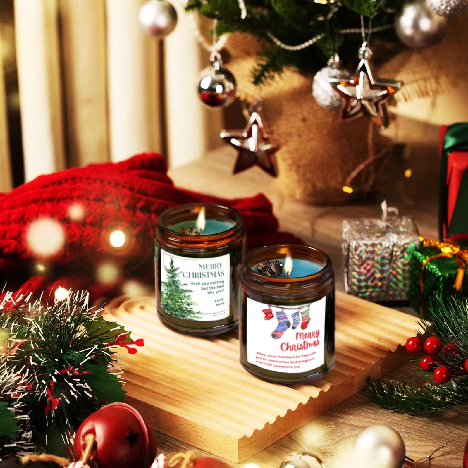 Carol Cao Personalized Christmas Candles Customized Scented, 9oz Fresh Aromatherapy Soy Wax Candle, Best Friend Christmas Gifts Ideas, Personalized Candles for Gifts with Pattern and Blessings
