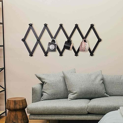 Miniatura 7 de Percha de pared de acordeón con 16 ganchos, perchero expandible de pared de madera para abrigos, sombreros, gorras de béisbol, taza de café, joyas