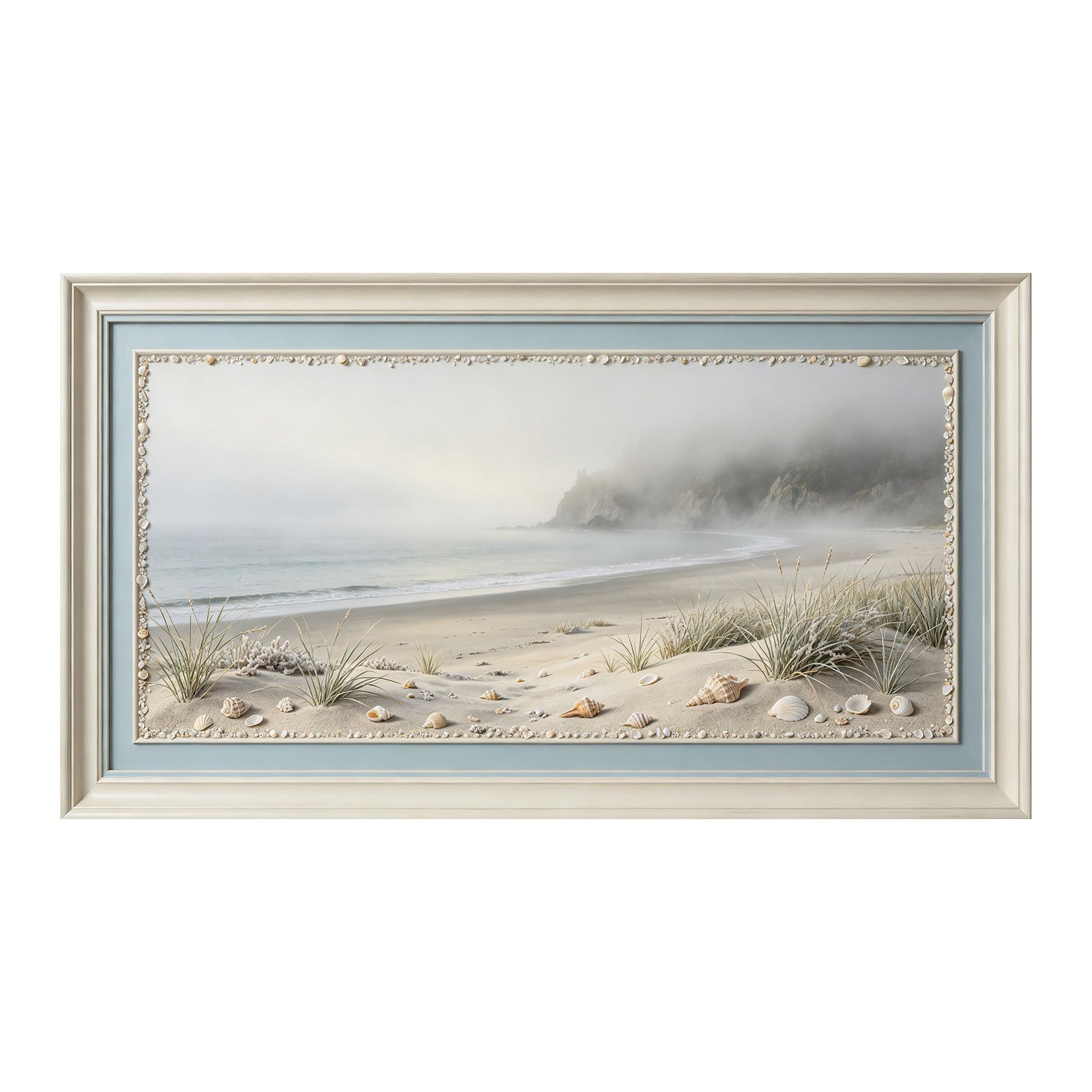 Yzpallescene 3D Framed Wall Art 50cm×100cm Coastal Seascape Misty Beach Panoramic Impressionist Large Size SelfAdhesive Removable Wall Decor Prints Artwork for Living Room Bedroom Office