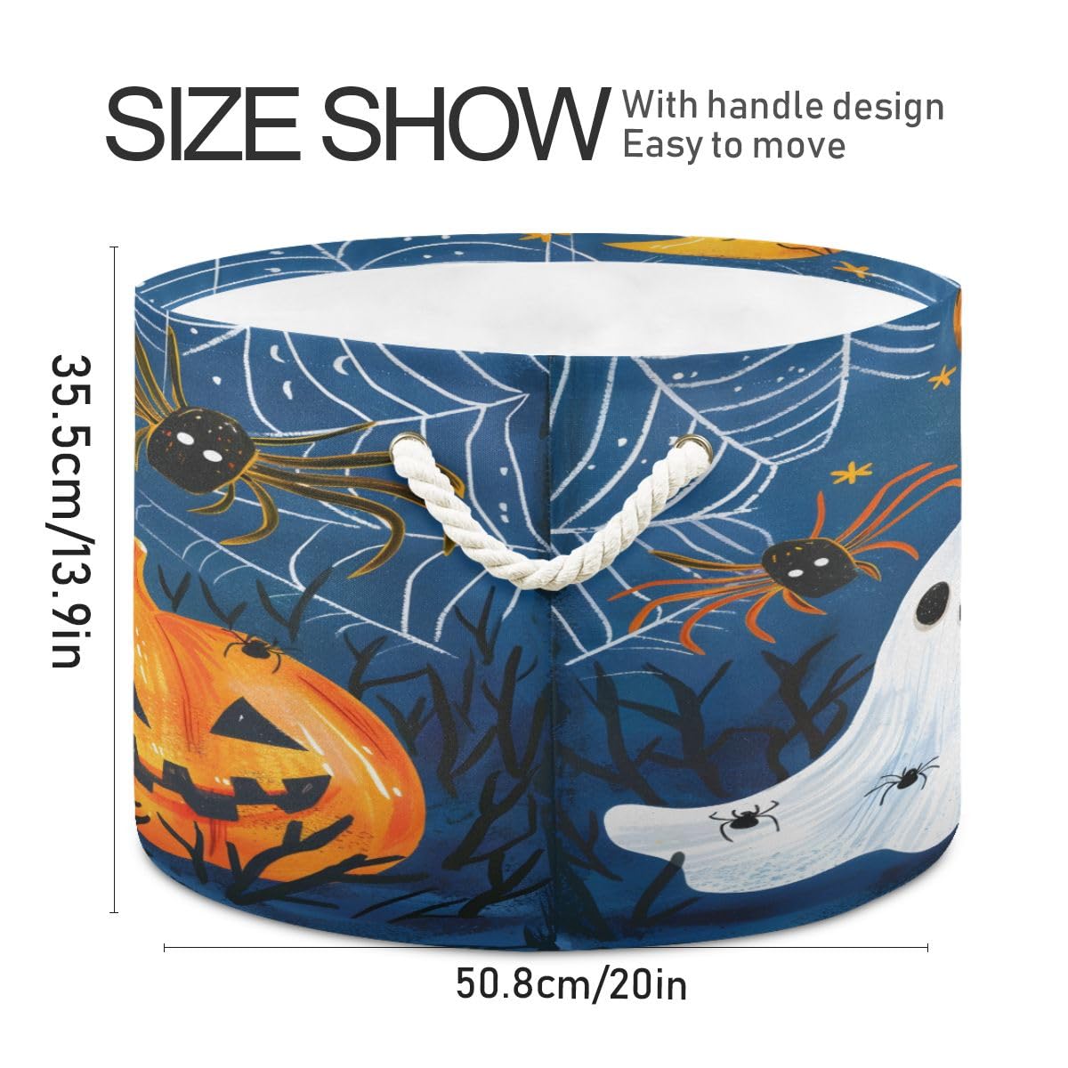 SUABO Cute Ghosts Pumpkins Storage Basket Laundry Hamper Canvas Collapsible Storage Organizer Bin with Handle for Clothes Books Playroom Decor