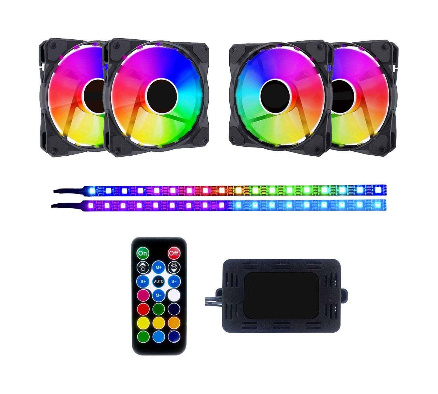 🛒 Crazy Deals Apevia FB4P2-RGB Frostblade 120mm Silent Addressable RGB Color Changing LED Fan with Remote Control, 16x LEDs & 8X Anti-Vibration Rubber Pads w/ 2 Magnetic Addressable LED Strips (4+2-pk)