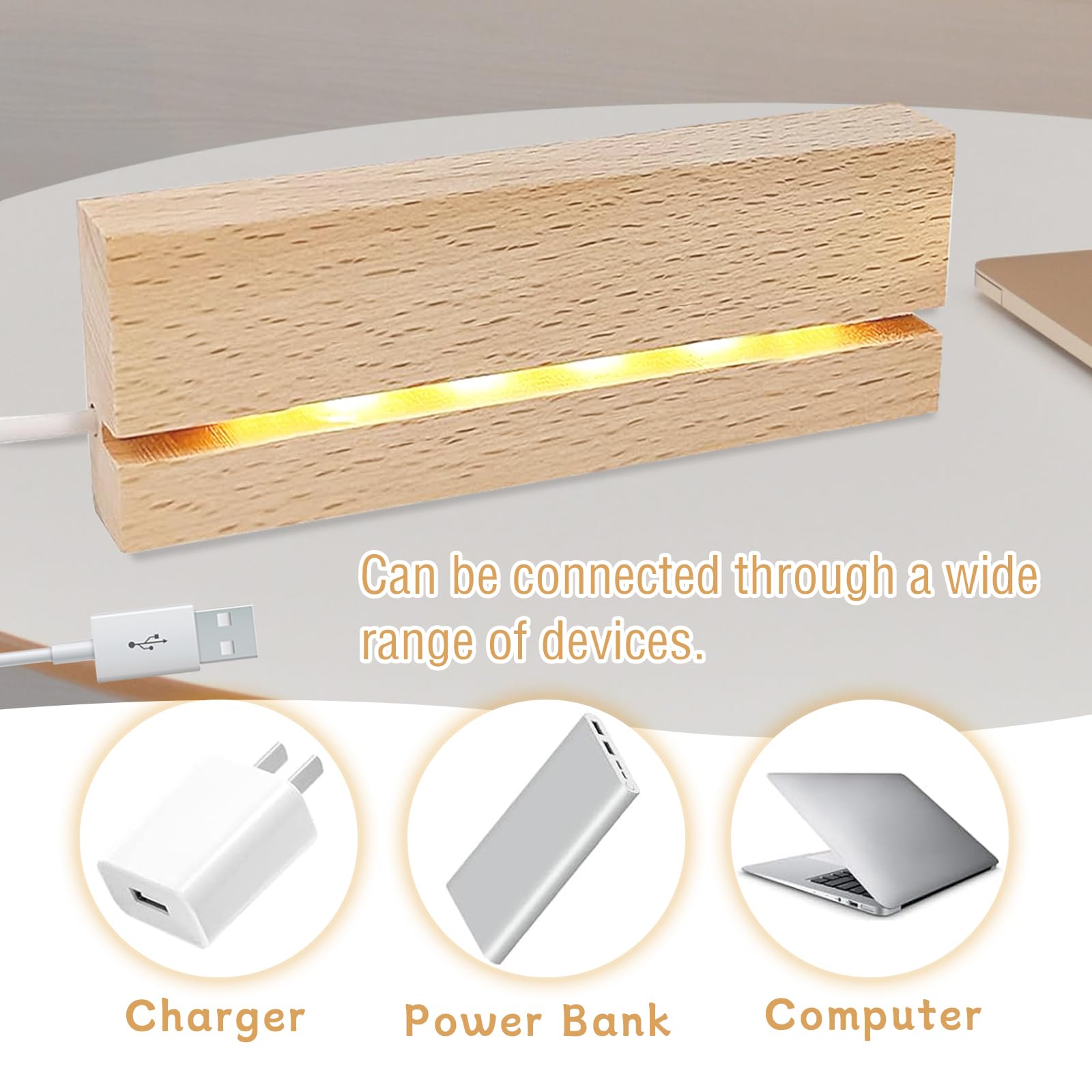 LED-verlichting displaybasis, houten verlichte rechthoekige USB LED