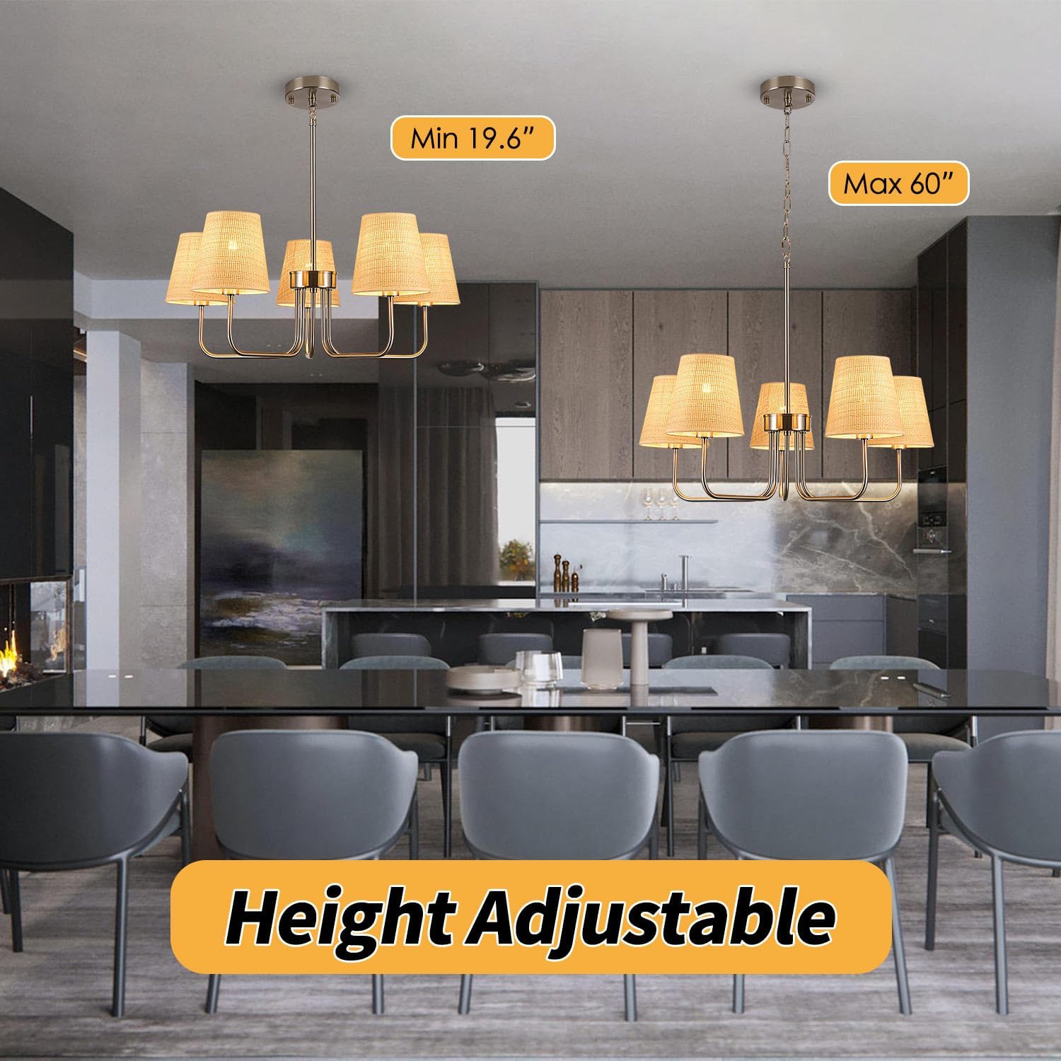 Copper Chandelier, 5-Light Farmhouse Chandeliers for Dining Room Lighting Fixtures with Fabric Shade, Kitchen, Hallway, Living Room, Foyer, Bedroom, Office, Entryway, Island Lights