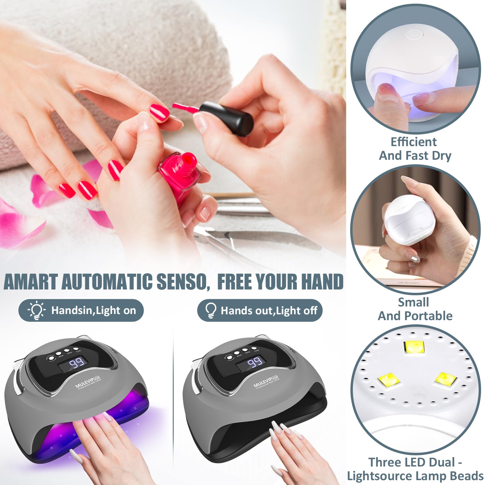 Lampe UV Ongles Gel 180W Lampe UV Lampe LED Ongle,Lampe UV LED Machine UV Led pour Ongles 4 Minuteries 10s/30s/60s/99s, avec Mini Lampe UV Ongles Gel,Base Amovible, pour Toutes Les Gels