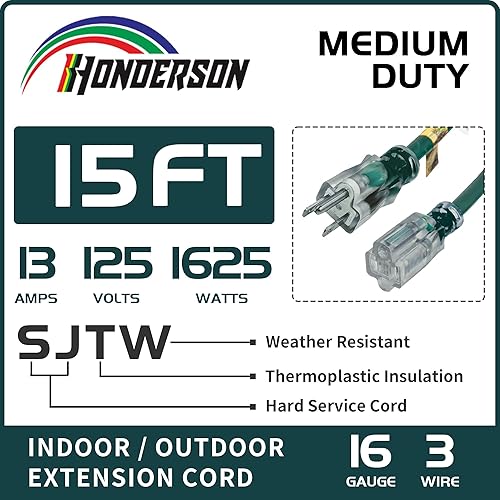 Miniatura 50 de Cable de extensión iluminado para exteriores 12/3 de 6 pies, calibre 12, 3 puntas, SJTW, resistente cable de extensión rojo neón con enchufe de 3