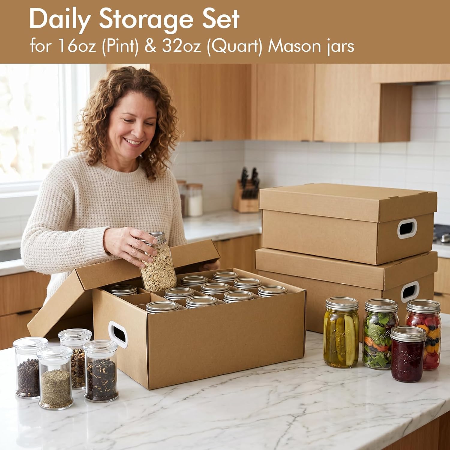 3 Pcs 16 oz and 3 Pcs 32 oz Cardboard Mason Jar Storage Boxes Set image 2