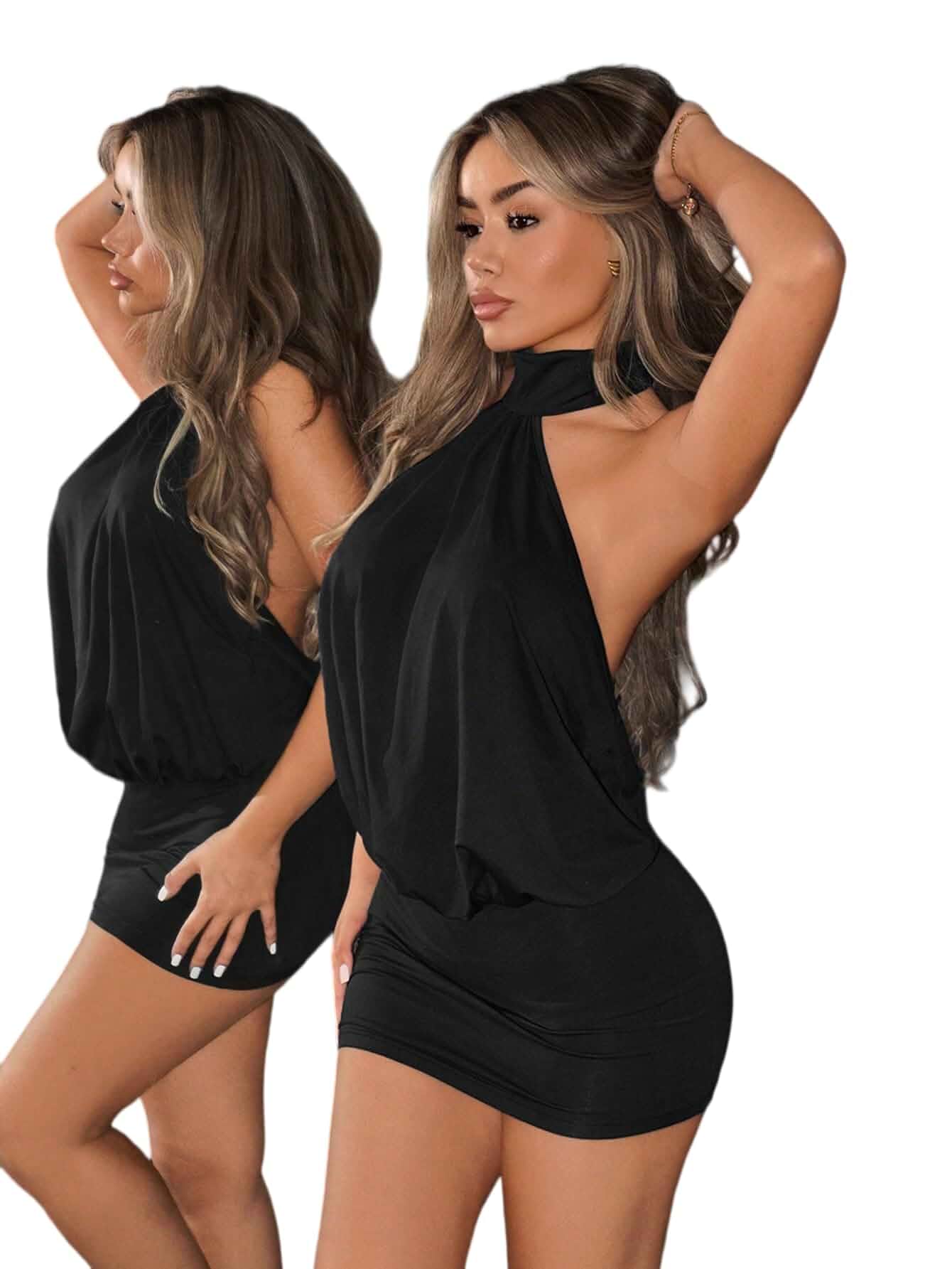 Women's Bodycon Halter Mini Open Back Sleeveless Dresses Sexy Club Night Out Short Summer Dress Date Night Sleeveless